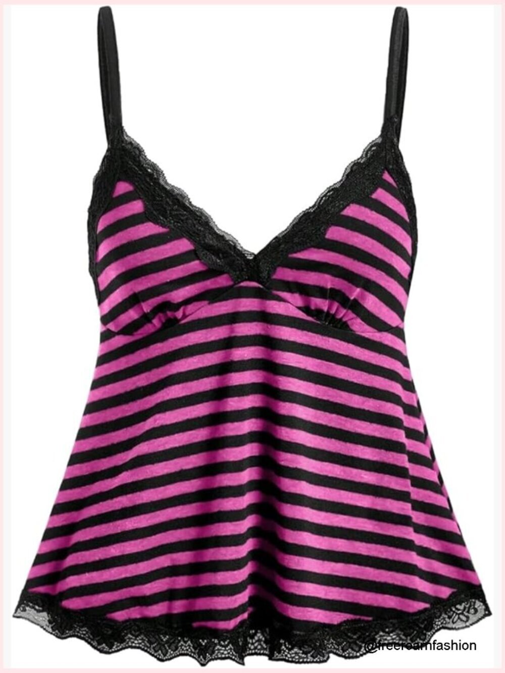 Plus Size Y2k Lace Striped Babydoll Top V Neck Spaghetti Strap Camisole